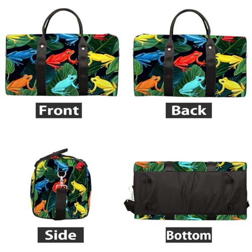 Colorful Frogs Travel Duffel Bag, Frog Leaves Sports Tote Gym Bag, Foldable Weekender Overnight Bag, Luggage Handle Bag for Women Men2