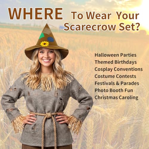 SWIMMORY Scarecrow Costume Women Men Adult,Accessories Set for Halloween - image 4