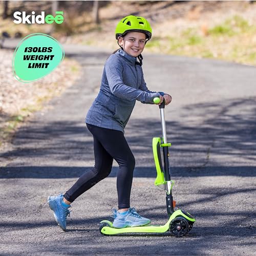 Image of SKIDEE Kick Scooter for Kids Ages 3-5 | Foldable 3 Wheel Scooter with Lean-to-Steer, Adjustable Height, Removable Seat & LED Light Wheels | Toddler Scooter Up to 12 Year Old Boys /Girls