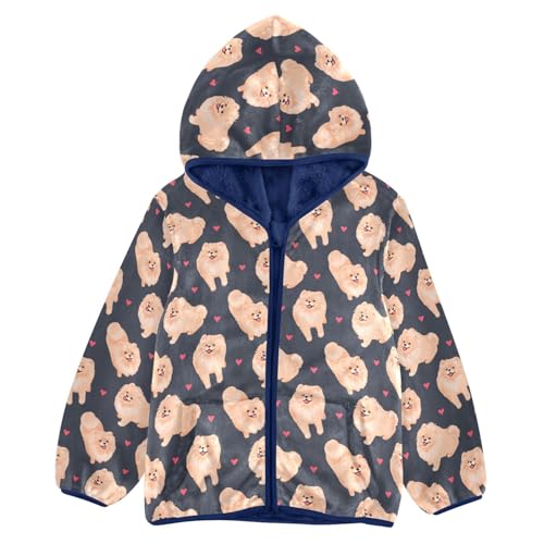 Pomeranian Dog Toddler Fleece Jacket Baby Boys Hooded Zipper Long Sleeve Thick Warm Outerwear 3-10 Years