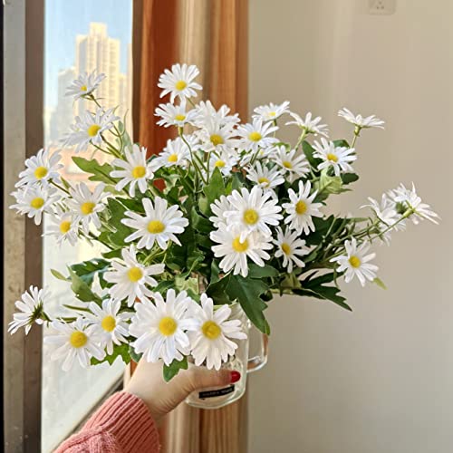 JZK 2 x weiße Margeriten-Blumensträuße, künstliche weiße Gänseblümchen, künstliche Gänseblümchen, Margerite-Zweige für Blumenarrangement, Hochzeitsdekoration