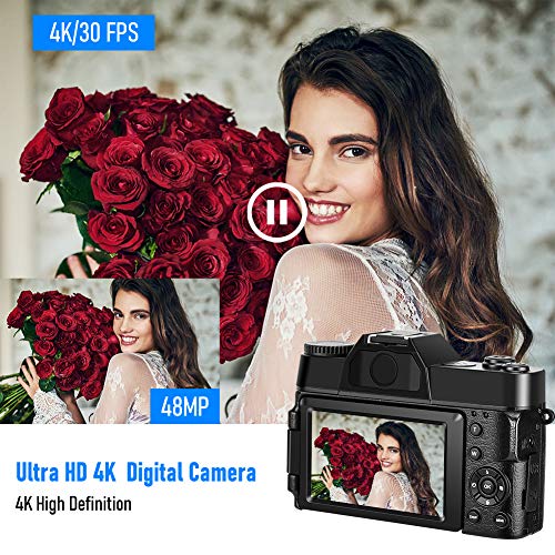 4K Camera Digital Camera 48MP Vlogging Camera with YouTube 30FPS Video Camera Camcorder 16X Digital Zoom Vlog Camera with Flip Screen Camera (Fixed Focus/Without Micro sd Card)