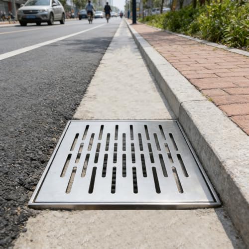 Ubric Couvercle de Drainage de Sol en Acier Inoxydable avec Cadre 300 x 300 x 20 mm Grille d'évacuation carrée antidérapante pour Cuisine, Salle de Bain, Jardin en Plein air – vue 6
