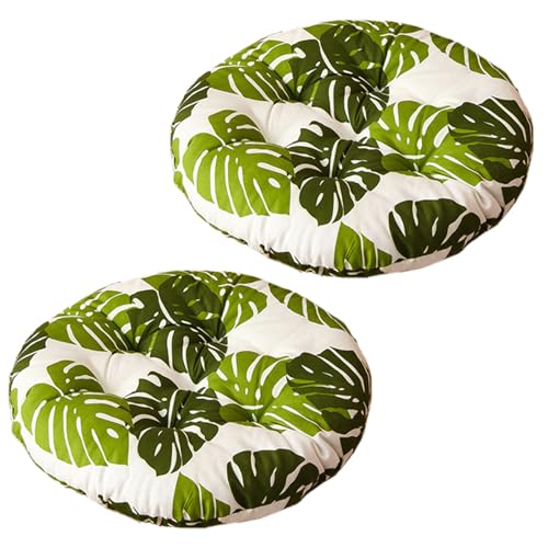 2 Pcs Round Chair Seat Pads 40cm Cotton Floor Pillow Tatami Seating Pillow Thick Padded Cushion Chair Seat Pads for Home Garden Dining Patio Balcony Office Outdoor Meditation (Green, Round)