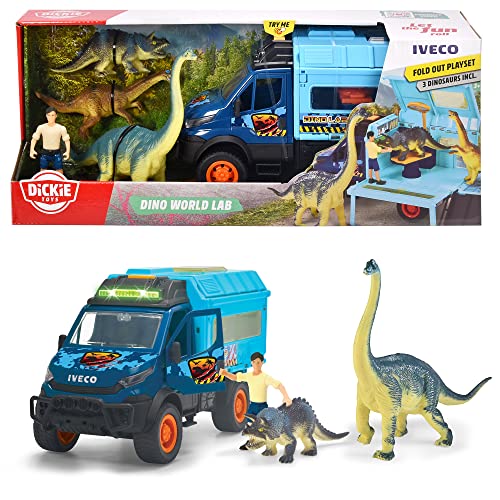 Dickie Toys - Dinosaurier World Lab - Spielzeugauto Iveco Daily 4x4 (26 cm) mit ausklappbarem Dino-Labor inkl. Dinos - Spielzeug f&uuml;r Kinder ab 3 Jahren