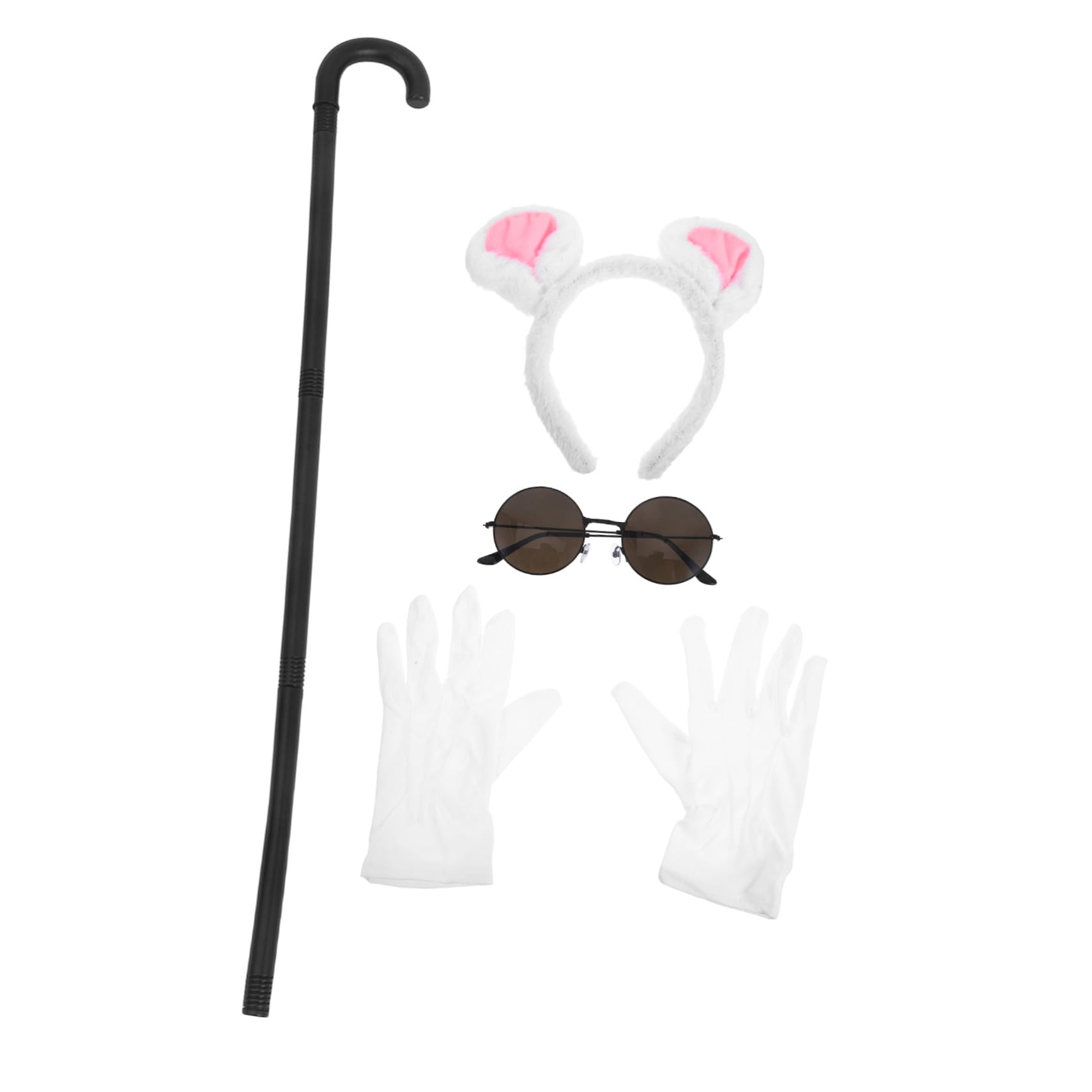 BESPORTBLE Mouse Costume Kit for Adult Women Complete Set with Mouse Ears Headband White Gloves Blind Cane and Sunglasses for Halloween Cosplay