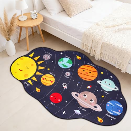 Zuicxlsy Space Area Rugs for Bedroom Washable Solar System Rug Cute Carpet Kids Funny Cartoon Bedroom Rug Room Decor Galaxy Rugs for Living Room Kitchen Entryway Home(46 * 29inch)