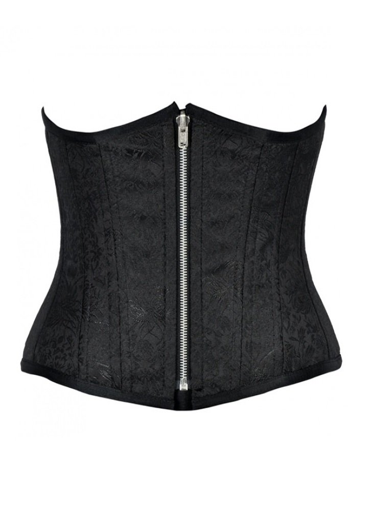 Steampunk Costume Black Brocade Zipper Underbust Corset WaistTrainer Basque Top