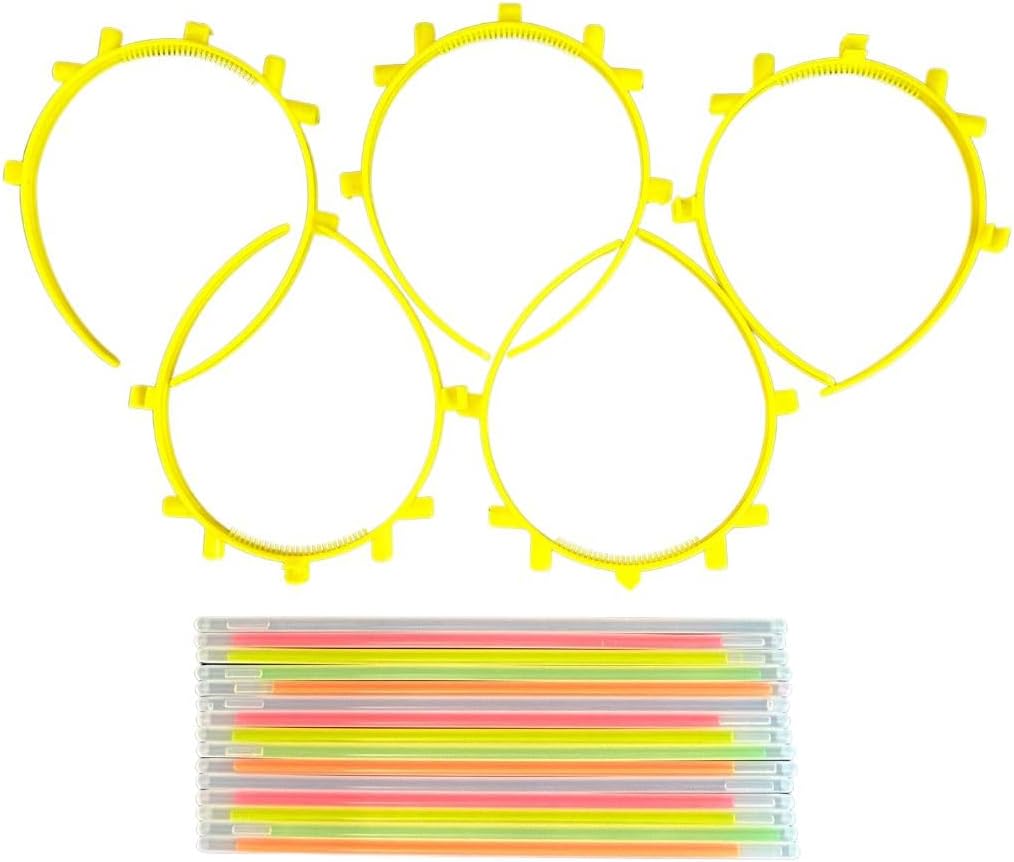 Glowtopia Glow Stick Bunny Ears (5x pack) - Pink, Green, Orange, Blue, Yellow - Mixed Colour Glowstick Headbands