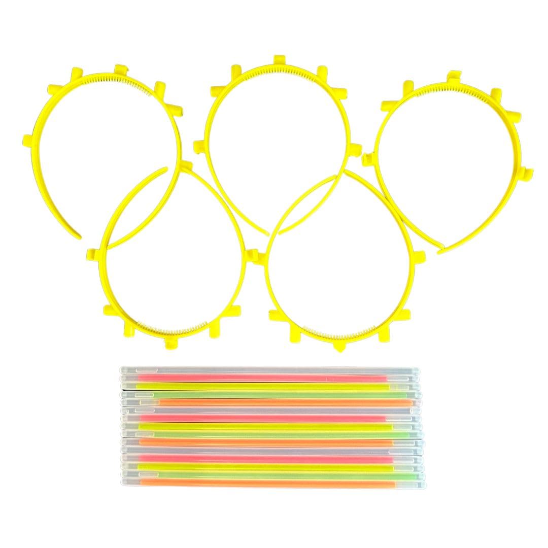 Glowtopia Glow Stick Bunny Ears (5x pack) - Pink, Green, Orange, Blue, Yellow - Mixed Colour Glowstick Headbands