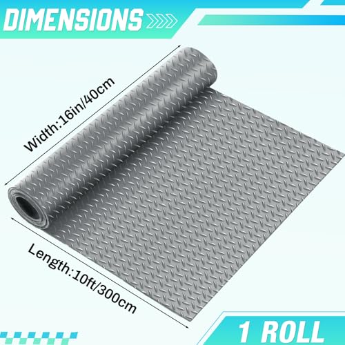 Image of Breling 16 in x 10 ft Rubber Diamond Plate Rolls Garage Floor Mat for Under Car, Heavy Duty Flooring Rug for Trailers Garage, PVC Water /Stain Outside Stall Resistant Parking Rv Tool(Grey)
