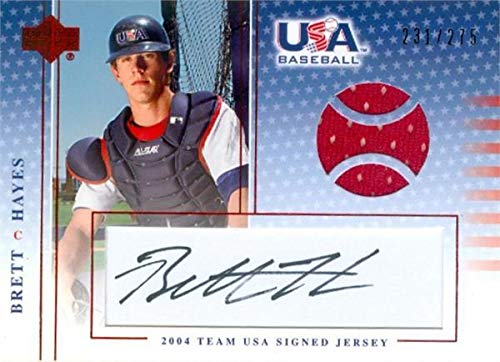 Brett Hayes autographed player worn jersey patch baseball card (Team USA, Nevada Wolfpack) 2005 Upper Deck Rookie #USAJ22 - MLB Autographed Baseball Cards