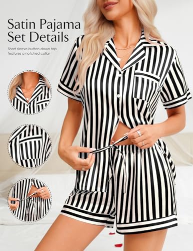 Image of Girece Pajamas for Women Satin Pajama Set 2 Piece Short Sleeve with Shorts
