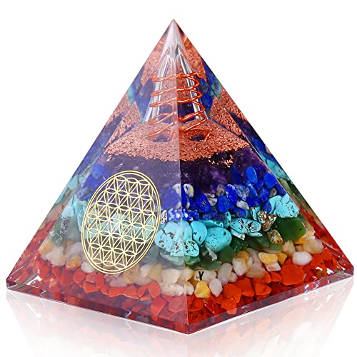 7 Chakra Orgonite Pyramid, Orgone Crystal Pyramid for Positive En...