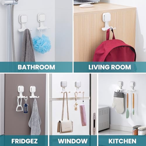 Image of TAILI Suction Cup Razor Holder for Shower Wall 2 Pack, Versatile Suction Cup Hooks for Razor, Towel, Loofah, Squeegee, Cell Phone, Removable Damage-Free Hanging Shower Hook, Shaver Holder, White