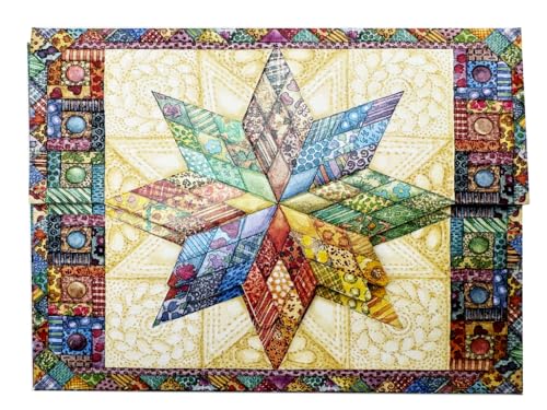 Image of Poster Foundry Set of 3 - Star Quilt Boxed Note Cards by Carol Wilson. 10 embossed 4x5 Die-Cut Notecards and Matching Envelopes in Decorative Gift Box with Magnetic Flap. NCP2113