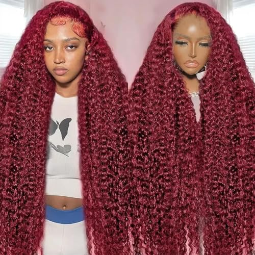 GARAXIS 250% Density 99J Burgundy 13X6 Deep Wave Lace Front Wigs Human Hair Wet and Wavy HD Lace Front Wig Pre Plucked 100% Real Human Hair No Tangle No Shedding Triple Lifespan 3X 30 Inch