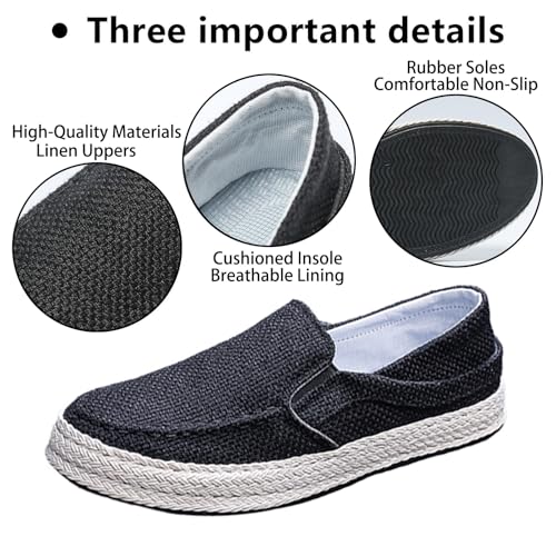 Men's Canvas Linen Comfortable Loafers Lightweight Breathable Non-Slip Slip On Round Toe Casual Flat Espadrilles for Walking Driving3