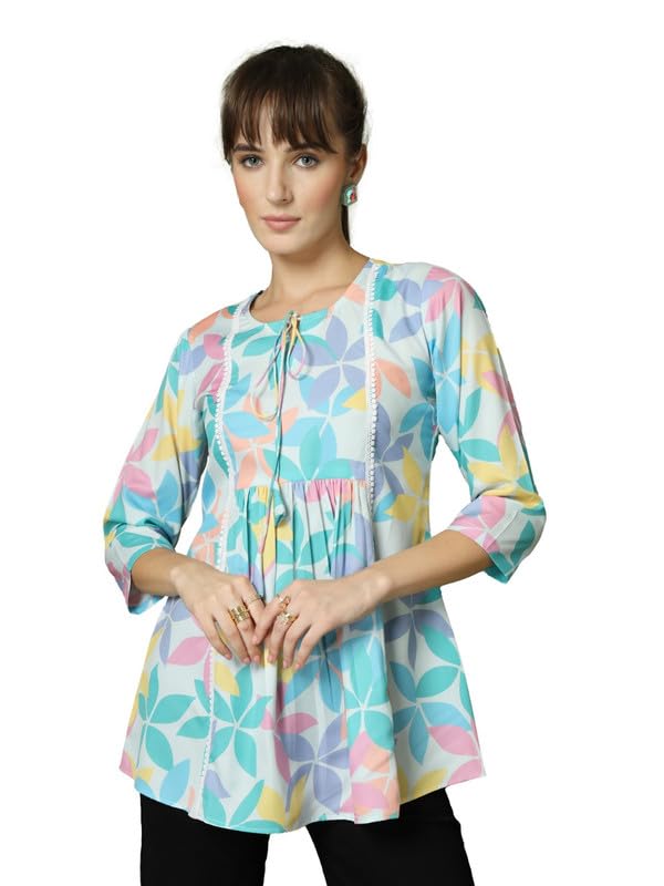OOMPH! Lace Border,Kashmiri Tunic Top, Short Kurti for Women on Jeans, V-Neck, 3/4 Sleeve, Floral Design OOMPH! Lace Border,Kashmiri Tunic Top, Short Kurti for Women on Jeans, V-Neck, 3/4 Sleeve, Floral Design