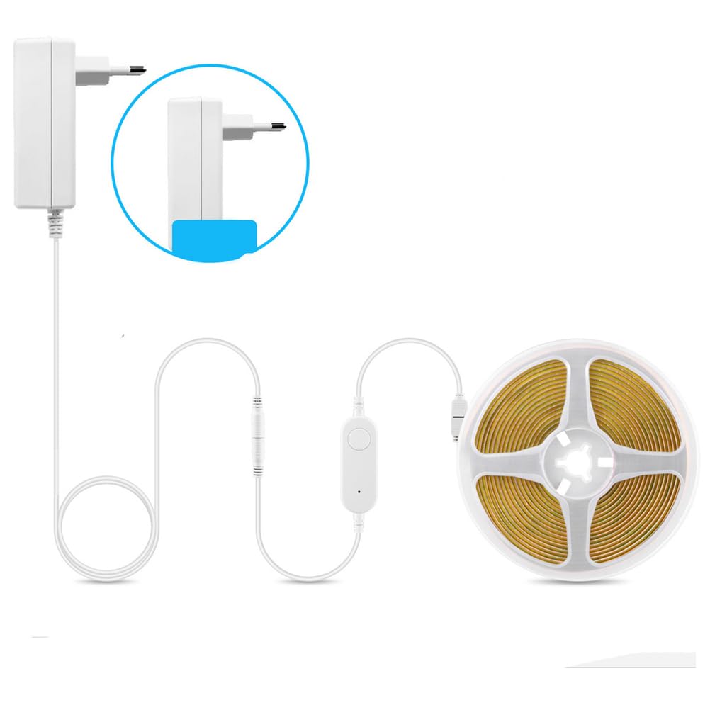 Taśma LED 5 m 24 V 608 diod LED/m z wtyczką Taśma LED WIFI COB z możliwością ściemniania, z zasilaczem Samoprzylepna 3000 K Ciepła biel IP65 Wodoodporna Do szaf Schody Korytarz Sypialnia Impreza,3m