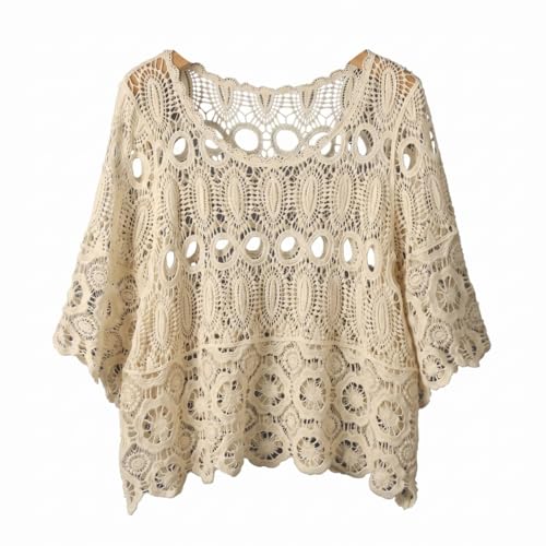 Aetherize Haut d'été en Crochet pour Femmes, Pull ajouré à Manches Courtes, Chemises en Maille...