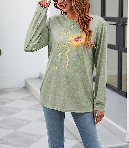Womens Fall Crewneck Sunflower Graphic Print Tops Long Sleeve Cute Casual Tees2