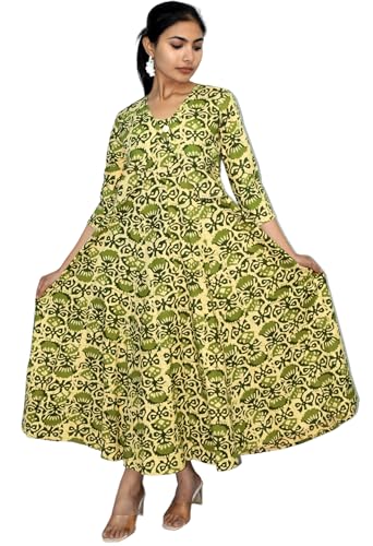 Image of JAIPUR HAND BLOCK Sleeveless Cotton A Line Dress|Gown with Jacket S63