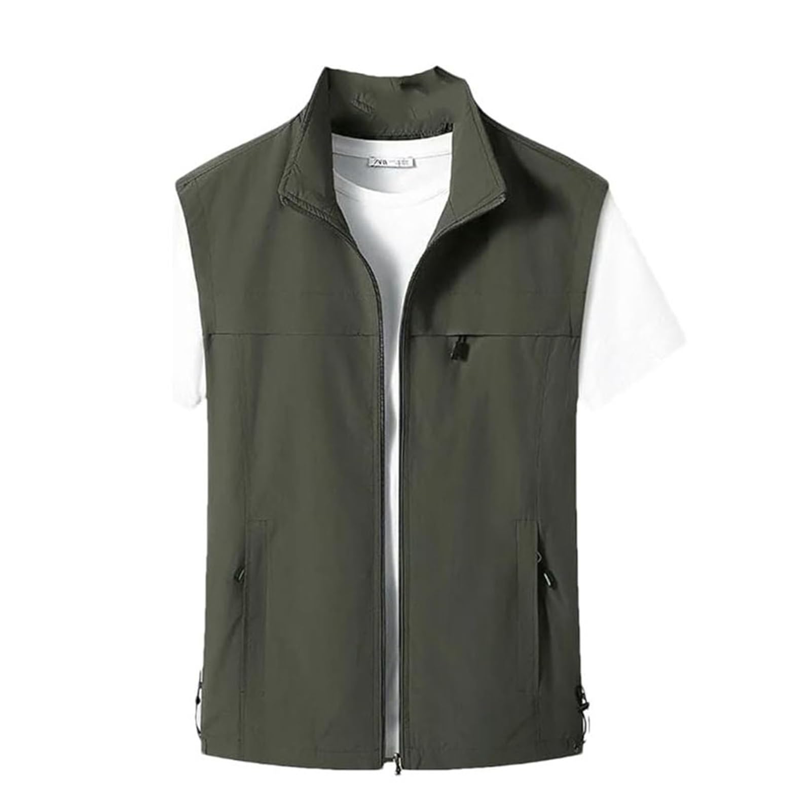 CLSQLXYJZC Gilet Leggero Uomo, Gilet Multitasche Da Caccia Senza Maniche Con Cerniera Scollo A V Da Uomo Per Pesca, Giacca Estiva Casual, Senza Maniche