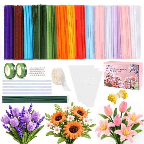 Oneamg Limpiapipas Manualidades 800 Piezas14 Colores Limpia Pipas Para Manualidadesincluye Cinta Floral Ramas Artificiales Cintas Decorativas Cuentas Pistilos Y Barras De Pegamento Termofusible