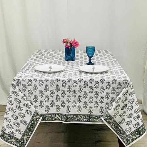 Ridhi Evergreen Grace Hand Block Print Rectangle Tablecloth 108x70 Inch - image 2
