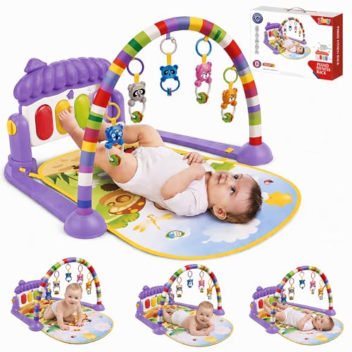 Image of Purple Play Gym for Babies 0 to 18 Months | Play Mat with Baby Hanging Toys for Newborn | Baby Mats for Floor | Baby Products All New Born Combo| New Born Baby Essentials & Gifts