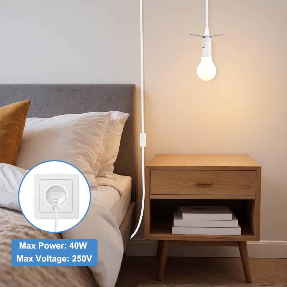 NVIYAM 2 x E14 lamphouder met 1,8 m kabel en eurostekker, stekker met schakelaar voor zoutlamp, lampfitting E14, lamphouder met schakelaar voor lampophanging, doe-het-zelf lampen, plafondlamp, wit
