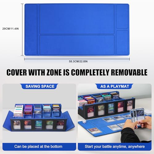 Image of Trading Card Storage Box with Commander Display , 5-Row Deck Case with Removable Lid; 3900+ Card Deck Box for MTG TCG Sports Card, 5 Top Loaders, 5 Stoppers, 48 Dividers,1 Dice Tray (Black Blue)