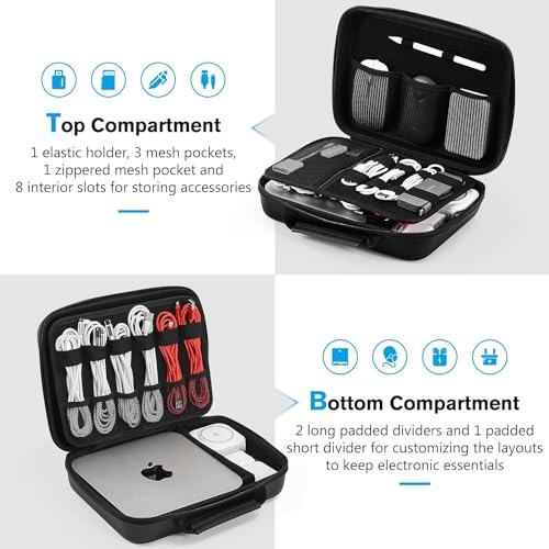ProCase Hartschalen-Reise-Organizer für MacBook-Netzadapter, Ladegeräte, Kabel, Powerbank, Apple Magic Mouse, Apple Pencil, USB-Flash-Disk, SD-Karte, kleine tragbare Zubehörtasche – Schwarz