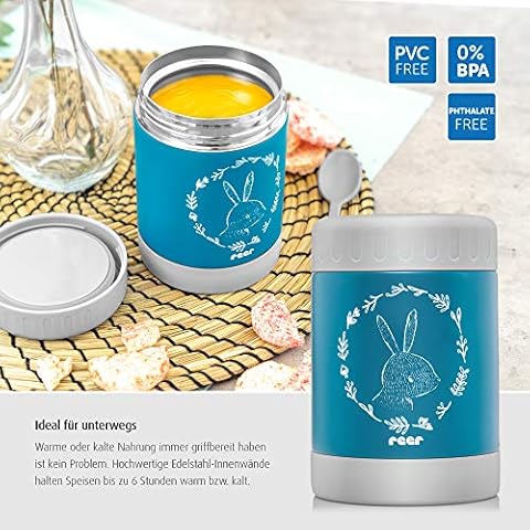 reer ColourDesign Stainless Steel Warming Box for Baby Food with Practical Non-Slip Base 300 ml Blue Cover
