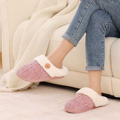 Image of Evshine Warm Knit House Slippers for Women Comfy Wool-Like Lined Chenille Slippers with Memory Foam and Indoor Outdoor Soles