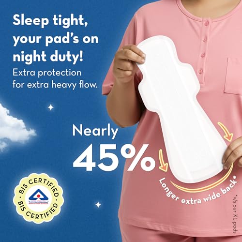 Image of Plush Ultra-Thin XXXL All Night Sanitary Pads For Women (410mm) 2Pcs| Super Absorbent, Heavy Flow & Rash Free | Pure U.S. Cotton Sanitary Napkins With Free Disposable Pouch | Toxin & Fragrance-free