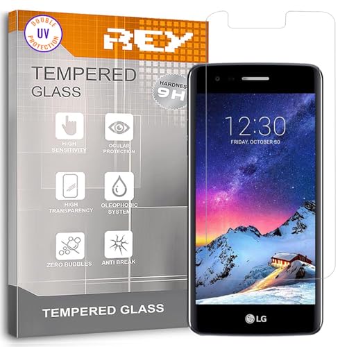 REY Protector de Pantalla para LG K8 2017, Cristal con Doble Protección UV, Vidrio Templado Premium 9H+