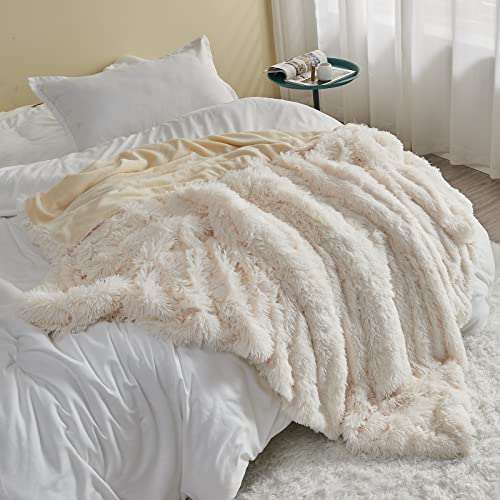 Gonaap Fuzzy Faux Fur Throw Blanket Ivory Super Soft Cozy Plush Fuzzy Shaggy Blanket For Couch Sofa Bed (Ivory, Throw(50"X60")) #TOP2