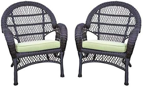 Miniatura 2 de Jeco Silla de mimbre con cojín verde, juego de 2, espressoW00208-