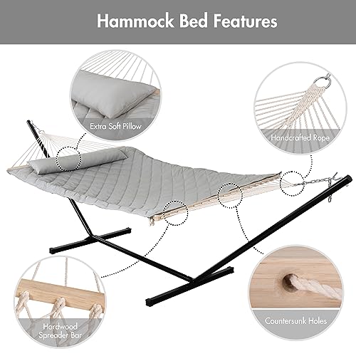 Image of ANOW Double Rope Hammock with Stand 12FT, Heavy Duty Hammock, Light Grey