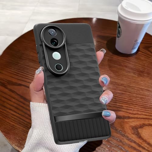Image of Pikkme Back Cover for Vivo V40 5G / V40 Pro 5G / T3 Ultra 5G Soft Grip 3D Hexa Cube Texture Silicone Bumper Case (Black)