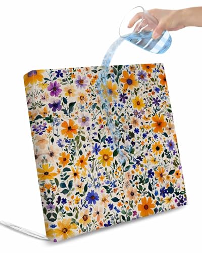 2 Pack Watercolor Wildflowers Waterproof Cushion Covers with Ties, Outdoor Patio Chaise Lounge Chair Seat Cushion Slip Covers Replacement(Only Cover) Colorful Spring Botanical Flowers 22