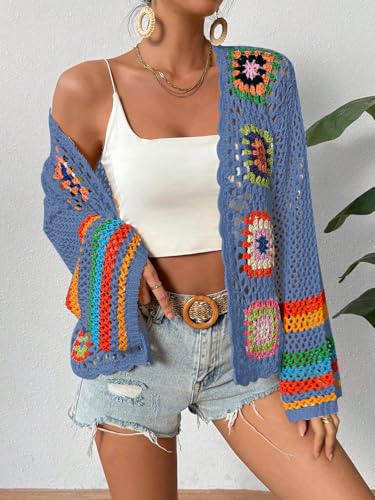 Image of SHENHE Women's Floral Crochet Cardigan Hollow Out Open Front Long Sleeve Cardigan Sweater