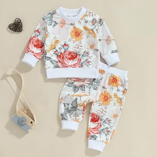 Tsnbre Fall Baby Girl Clothes Foral Bow Print Long Sleeve Baby Sweatshirt Joggers Pants 6 12 18 24 Month 3T Winter Outfits2