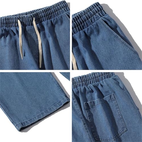 Hndudnff Men Wide-Leg Jeans Drawstring Elastic Waist Street Pants Casual Loose Straight Denim Trousers3