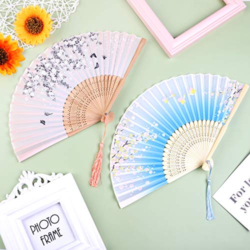 Ventiladores Aneco de 4 peças dobráveis de bambu para ventiladores portáteis de seda, ventiladores p