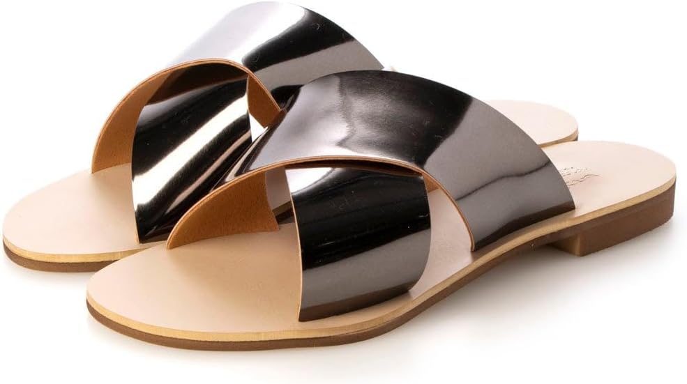 IKEPLUS 2080 Women’s Flat Sandals, Cross Design, Flat Sandals for Beautiful Legs, Steel/BG sole, 23.5 cm 3E