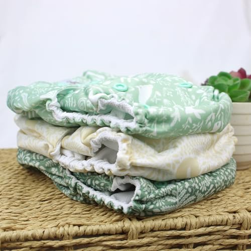 Mama Koala 3.0 Cloth Diapers for Babies with AWJ Lining, 6 Pack with 6 5-Layer Natural Cloth Diaper Inserts - Reusable and Washable Pocket Diapers(A-Spring Sprouts)