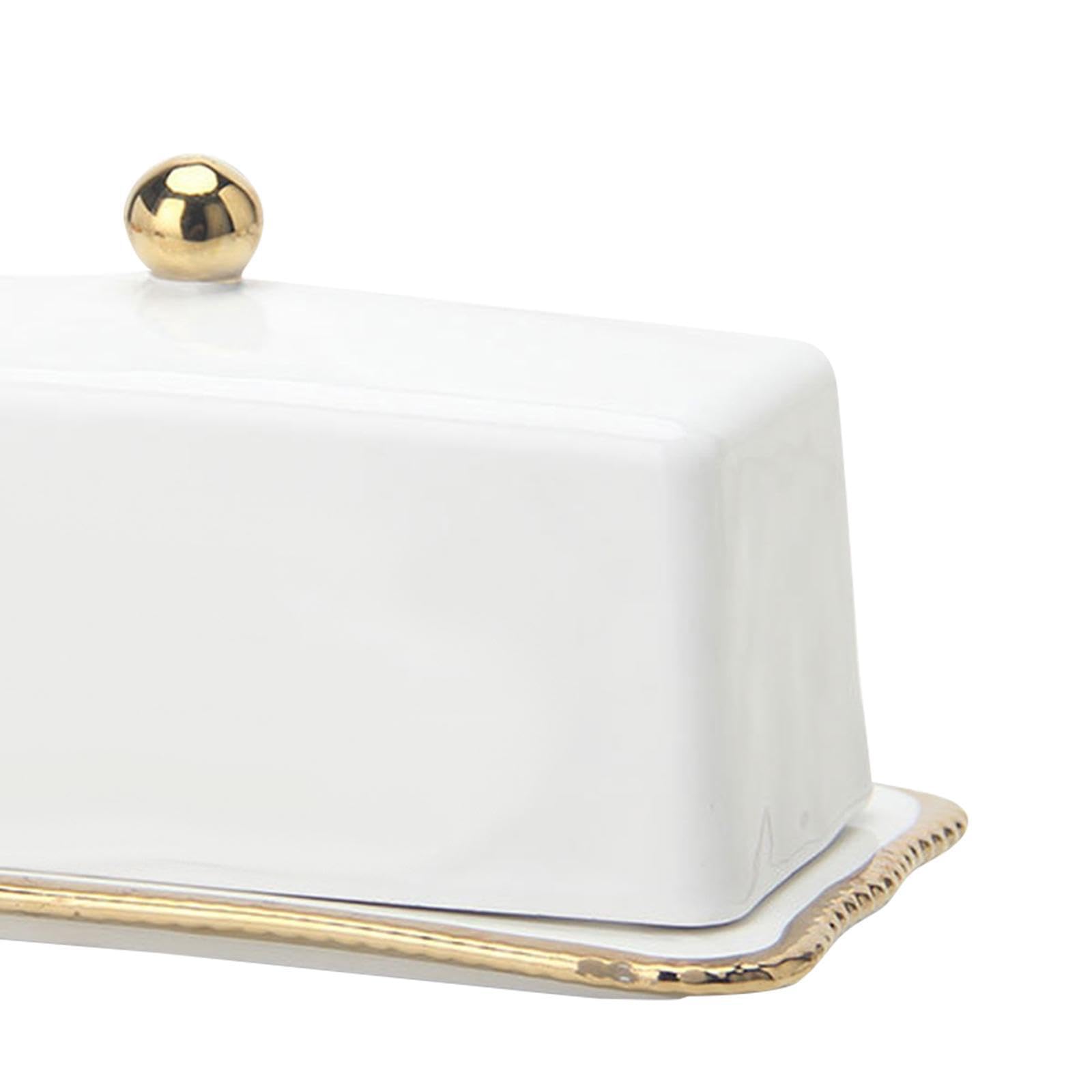 Mantequera de porcelana con tapa, gran capacidad, caja para conservar alimentos frescos, recipiente de cerámica elegante y minimalista, gran capacidad, recipiente de